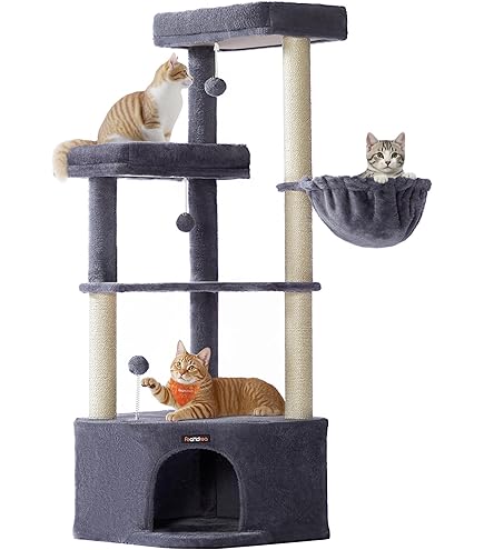 Feandrea kattenboom met 2 holen, krabpalen, voor huishoudens met meerdere katten, kittens, zandbeige PCT005Y01