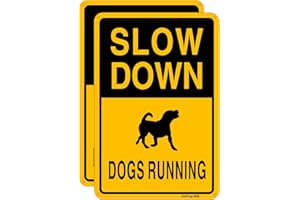 JOFFREG Slow Down Dogs Running Sign,20 x 30 cm,Reflective Aluminum,UV Printed,Weather Resistant,Waterproof,Durable Ink,Easy to Mount,Indoor Or Outdoor Use,2 Pack