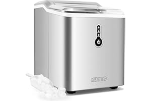 KUMIO Machine à Glaçons, 12kg/24h, 9 Glaçons épais Prêts en 6-9 Min, Pelle à Glace et Panier et Réservoir d'eau de 1,5L, Machine a Glacons pour la Maison, la Cuisine, le Bureau et les Fêtes,(Argenté)
