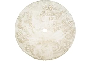 FEROCITY Dywan pod choinkę, duża mata średnica 120 cm, okrągły, beżowy dywanik pluszowy, dekoracja bożonarodzeniowa boho, koc z zapięciem na rzepy, miękki podkład pod drzewko rustykalny, model beżowy [165]