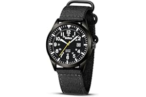 HANPOSH Mens Watches Military Watches for Men Analogue Quartz Waterproof Wrist Watches for Men Date Display Nylon Army Tactical Sports Minimalist Watches