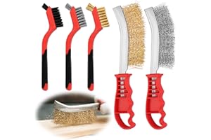 MXTIMWAN 5 Pezzi Set di Spazzola in Filo in Metallica Acciaio Inossidabile, Spazzola Acciaio con Manico in Plastica, Spazzole Metalliche per Metallo, Legno, Stove, Lavandino