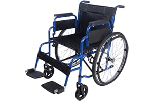 Lightweight Folding Wheelchair, PALDIN self propelled Portable Wheelchair with Running Brakes, Removable Footrests, Armrest (Blue)