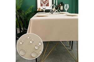 Yeahshion Tovaglia Rettangolare Antimacchia Beige 140x240 cm, Tovaglia Impermeabile Effetto Lino Poliestere per Protezione Tavolo, Sala da Pranzo, Ristorante (Beige, 140x240 cm)