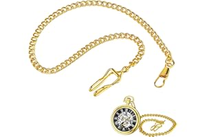 BASTOUR Cadena de Reloj de Bolsillo, Reloj de Escudete Cadena de Chaleco, Cadena de Enlace Gourmette, Cadena de Vaquero con Ganchillo, Cierre de Pinza De Langosta, Oro, Color dorado.