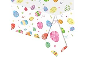 POPOYU 137 * 274cm Easter Tablecloth,Easter Egg Party Decorations Tablecloth,Large Rectangular Eggs Pattern Easter Table Cover Disposable Plastic Table Cloth for Easter Birthday Party Supplies Table Decors