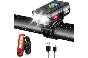 SUNJULY Super Bright Bike Lights, Front and Back, 6 Light Modes, IPX5 Waterproof, USB Rechargeable, Easy to Install Mountain Bikes