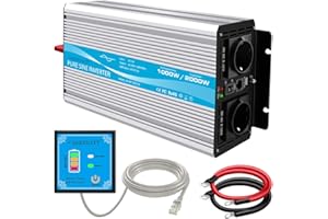 ‎CARRYBATT CARRYBATT 1000W Kfz Wechselrichter Spannungswandler -12v 230v Reiner Sinus mit 2 EU Steckdose und USB-Anschluss + Fernbedienung + Batteriekabel und Handbuch, für Autos, Wohnwagen, Boote und Camping.