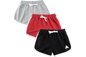Rolanko Pantalones Cortos Niñas, Verano Algodón Deportivos Pantalón para Niños para Baile y Corree, 3 Packs