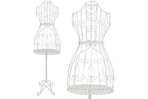 PrimoLiving maniquí de modista de Metal Mila en Blanco Antiguo con Compartimento de almacenaje - maniquí de Vestir Vintage - Ideal como maniquí de señora o Perchero - P-14158