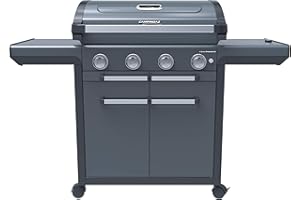 Campingaz Gas BBQ 4 Series Premium S, Barbecue Gas Grill with 4 Stainless Steel Burners 13.6 kW, 1 Side Burner, Lid, Thermometer, InstaClean Aqua, Culinary Modular System, Outdoor Kitchen