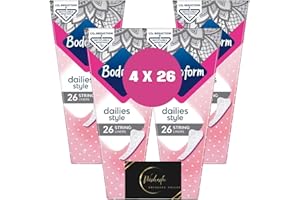 Dailies Panty Liners Bundle- Ultra-Thin and Soft (4x26 Packs), Body Form Pads for Women, String or Thong Underwear Pantyliners Including Wishesla Thank-You Card