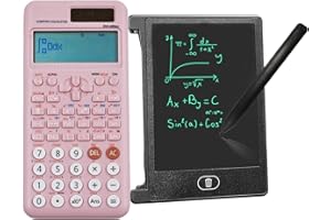PEIXIONG Battery & Solar Scientific Calculator Compatible with FC-991ES Plus 2nd Edition with 4.4 Inch LCD Erasable Writing Tablet, Math Calculator with 417 Function with Notepad for School, Office(Pink)