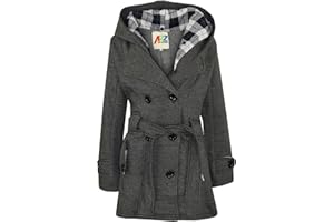 A2Z 4 Kids Kids Girls Parka Jacket Hooded Trench Coat Fashion Wool Blends Warm Padded Black Jacket Oversized Lapels Belted Cuffs Long Overcoat New Age 5 6 7 8 9 10 11 12 13 Years