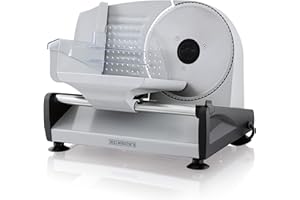 ‎HEINRICH´S Heinrich´s Metall-Allesschneider, elektrische Brotschneidemaschine, Wurstschneidemaschine, Edelstahl-Rundmesser(Ø19cm), stufenlose Schnittstärkeneinstellung, integr. Sicherheitssperre,200W