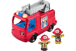 Fisher-Price Little People Toddler Toy Fire Truck Musical Push-Along Vehicle with 2 Figures for Kids Ages 1+ Years, Multilanguage Version, HYR88