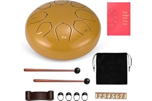 Steel Tongue Drum, Sunowl 6 Inch 8 Notes Rain Drum for Garden C Key, Mini Handpan Percussion Musical Instrument Steel Drum for Beginners Kids Adults Meditation Yoga Musical Education, Gold