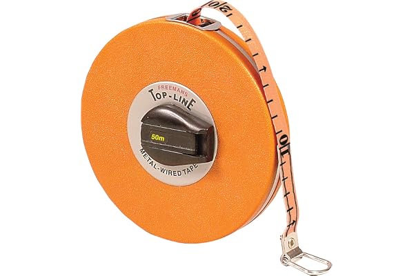 FREEMANS Top Line 50m:16mm Metal Wired Measuring Tape - 50m/165ft Case Reinforced with Stainless Steel Band Durable Winding Mechanism Handle and Stainless Steel Mouth with End Hook