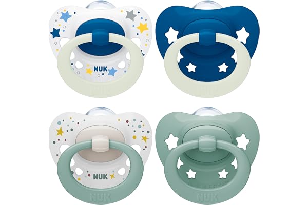 NUK Signature Day & Night babynapp | 0-6 månader | Lugnar 95% av barnen | BPA-fri silikonnapp i hjärtform | lyser i mörkret