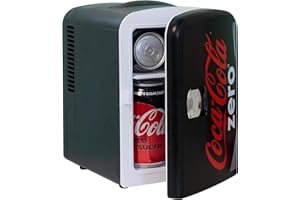 KOOLATRON Coca Cola Coke Zero Mini Fridge For Bedrooms 4L Small 6 Can Table Top Quiet Mini Fridges For Skincare Office Food Drinks Kids Home Car & Travel 12V Portable Cooler Warmer Refrigerator Classic Black