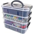 Bins & Things - Scatola portaoggetti impilabile a 3 livelli, con divisori, in plastica, per smalti, perline, accessori da cucito e materiali artistici, misura L