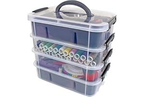 Bins & Things Stackable Storage Container with Organizers for Arts and Crafts - Craft Box with 4 Removable Trays - Plastic Sewing Box - Bead Organizer Box - Art Supply Organizer - 30x27x18 cm, Gray