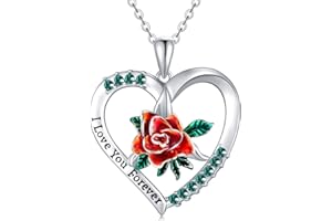 AOBOCO Collana con Cuore Donna Argento 925 con Rosa Eterna Cristalli Idee Gioielli Regalo Compleanno Anniversario Natale San Valentino per Lei e Mamma