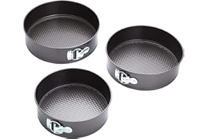 KC BLUE KitchenCraft Set di 3 Tortiere / Teglie da Forno Antiaderenti con Basi Rimovibili, Apertura a Cerniera e Rivestimento Antiaderente, Rotondo