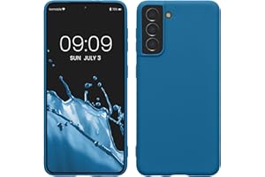 kwmobile Funda para Samsung Galaxy S21 Carcasa - Ultrafina de TPU y Silicona con Bordes elevados anticaídas - Azul Arrecife