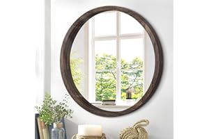 JJUUYOU JJUYOU Round Mirrors for Wall - Circular Mirror, 50CM Wood Framed, Bathroom & Living Room, Bedroom, Dorm