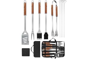 Evolpor Premium BBQ Tool Set 11Pcs, Heat-Resistant Stainless Steel Grilling Accessories with Ergonomic Wood Handles, Ideal for Backyard Barbecues & Camping Gifts