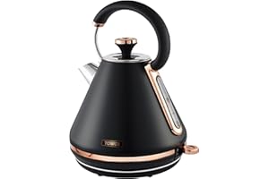 Tower T10044RG Cavaletto Pyramid Kettle with Fast Boil, Detachable Filter, 1.7 Litre, 3000 W, Black and Rose Gold