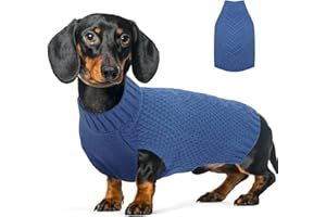 Katzinst Knitted Dog Jumper Turtleneck - Warm Dog Sweater for Medium Dogs Classic Cable Knit Clothes, Sleeveless Warm Winter Dachshund Jumper (Blue, M)