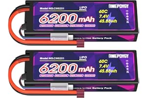 EMEPOVGY 2s Lipo Batterie 6200mAh 60C 7.4V Étui Rigide avec Connecteur Dean Style T pour RC Avion RC Hélicoptère RC Voiture RC Bateau Hobby (2 pcs)