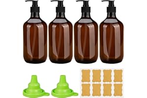 benlidoner 4 Pack Amber Soap Dispenser 500ml Liquid Soap Dispenser Refillable Hand and Dish Soap Dispenser for Kitchen & Bathroom Plastic Pump Bottle with Label Funnel
