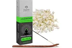 Simply Vedic Jasmine Incense Sticks 250-Grams (Approx 135 Premium Incense Stick + Incense Holder)| Lasts 60-Minutes, Ideal for Meditation, Yoga, Spiritual Healing, Prayers, Aromatherapy