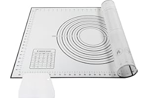 AJOXEL Tapis de Cuisson Silicone, 70×50 cm Feuille de Cuisson Reutilisable Tapis de Pâte Anti-Adhérent sans BPA avec Mesures Corne Patisserie pour Fondant/Biscuit/Pizza, Noir