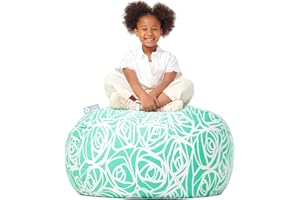5 STARS UNITED Kids Bean Bag - COVER ONLY - Stuffed Animal Storage - Beanbag Chairs for Kids - 90+ Teddy Plush Toys Holder and Organiser for Girls - 100% Cotton Canvas - Mint Roses