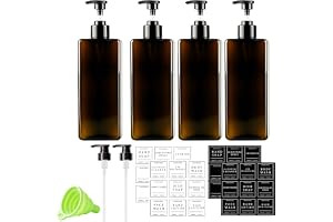 ZHITENG Set med 4 påfyllningsflaskor för schampo, schampodispenser, brun | 500 ml med 6 pumppumpar 36 etiketter och 1 tratt för duschtvål, flytande tvål, balsam, gel