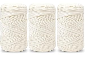 Vincona Fil tee Shirt pour Crochet 3 x 200 g, Fil Crochet, Idéal pour Crocheter des sacs, Paniers, Tentures Murales, Décoration d'intérieur et Loisirs Créatifs-Blanc crème 02