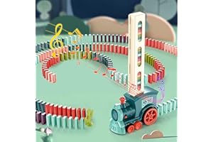 Towwoo Domino Zug Spielzeug, 60 Stuck 6 Farben Domino Baustein Blöcken Set, Automatischer Elektrischer Zug mit Licht und Ton Kinder Geschenk für Mädchen Jungen ab 3 Jahren