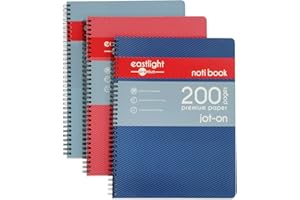 Noti A4 Jot-On Notebook Wirebound, Ruled & Perforated, 200 pages, Assorted Colours, Pack of 3