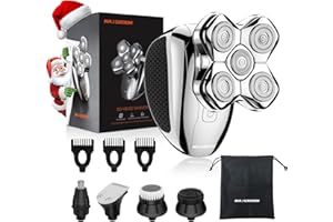 MAXGROOM 5D Afeitadora Cabeza Hombre, Maquina de Afeitar Hombre Impermeable en Seco y Húmedo, 5 en 1 Afeitadoras Eléctricas con Pantalla LED, Gris
