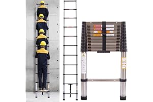 7SEVENJOKERS Telescopic Ladder 3.2M, Extendable Ladder Multi-Purpose Folding Ladder 10.5FT, Extension Step Attic Ladder for Multipurpose, 150kg Capacity 11 Steps Stainless Steel Loft Ladder with EN131 Standard