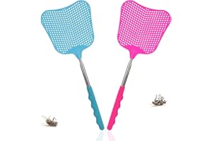 TAKUZA Fliegenklatsche 2 Stück, Fliegenklatsche Ausziehbar,mit Integriertem Mückenschaber, für Verwendet, um Fliegen, Wespen, Mücken Und Andere Insekten Abzuwehren (Blau, Rosa)