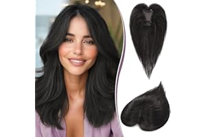 RUWISS Topper Cabello Humano Mujer Real Humano Ligero Negro Natural Clip en Pieza de Pelo para Adelgazamiento de Cabello Esponjoso Liso Topper sin Flequillo