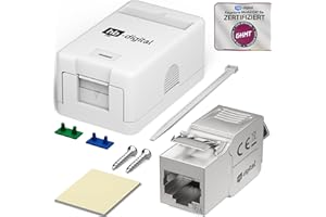 hb-digital Boîte de jonction 1 port avec module Keystone CAT 6a - Prise réseau en saillie avec module blindé prémonté - Prise LAN RJ45 pour 10 Gigabit Ethernet - Blanc