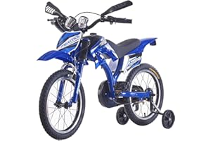 BSTSEL 16"/18"/20" Kids Bike Boys Motocross Bike Dazzling Motorcycle Bike Simulated Motorbike Sound Boys Bicycle Gift with Removable Stabilisers Wheels for Ages 4-12 Years Old (Blue, 16 inch Wheels)
