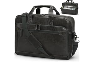 RAINSMORE Sacoche Ordinateur Homme 16 Pouces Cartable Homme Cuir PU Sac Bandoulière Imperméable Porte Document pour Travail Affaires Collège