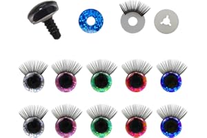 JustYit Safety Eyes Teddy Bear Eyes and Noses 20mm Safety Eyes Safety Eyes With Eyelashes Colour Safety Eyes Chromatic Plastic Button Eyes for Sewing with Washers for Doll,Plush Toy,Teddy Eyes